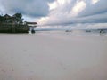 sunny morning atmosphere on the white sand beach