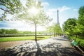 Sunny morning and Eiffel Tower, Paris