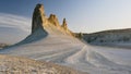 Sunny morning in the magnificent white chalky canyon of Kasakhstan slider 4K