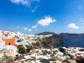 Sunny morning panorama of Santorini island. Colorful spring view offamous Greek resort Fira, Greece, Europe