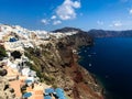 Sunny morning panorama of Santorini island. Colorful spring view offamous Greek resort Fira, Greece, Europe