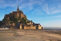 Sunny morning view of famous Mont Saint Michel abbey. It is one of the most famous tourist attractions in France