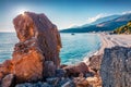 Sunny morning view of Livadhi beach, Himare location. Splendid spring scene of Albania