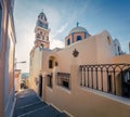 Sunny morning view of Santorini island. Picturesque spring sc ene of the famous Greek resort Thire, Greece, Europe.