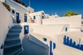 Sunny morning view of Santorini island. Picturesque spring scene of the famous Greek resort Thira, Greece, Europe. Royalty Free Stock Photo