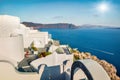 Sunny morning view of Santorini island. Picturesque spring scene of the  famous Greek resort Thira, Greece, Europe. Traveling conc Royalty Free Stock Photo