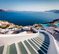 Sunny morning view of Santorini island. Picturesque spring scene of the famous Greek resort Thira, Greece, Europe. Royalty Free Stock Photo