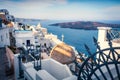 Sunny morning view of Santorini island. Picturesque spring scene of the  famous Greek resort Thira, Greece, Europe. Royalty Free Stock Photo