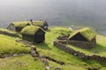 Sunny morning view of typical turf-top houses. Panoramic summer scene of Streymoy island, Denmark, Europe.Torshavn Faroe Islands