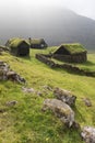 Sunny morning view of typical turf-top houses. Panoramic summer scene of Streymoy island, Denmark, Europe.Torshavn Faroe Islands