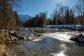 Morning at Weisse Traun river in Ruhpolding in winter Royalty Free Stock Photo