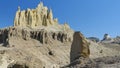 Sunny morning in the white stony chalky canyon of Kasakhstan slider 4K