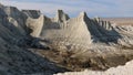 Sunny morning in the white stony chalky canyon of Kasakhstan slider 4K