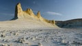 Sunny morning in the white stony chalky canyon of Kasakhstan slider 4K