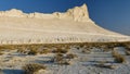 Sunny morning in the white stony chalky canyon of Kasakhstan slider 4K