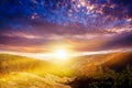 Sunny Mountain Landscape . Beautiful mountains . colourful sunset Royalty Free Stock Photo
