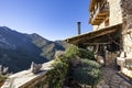 Sunny mountain landscape on an outdoor farmhouse