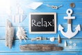 Sunny Nautic Chalkboard And Text Relax Royalty Free Stock Photo