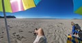 Sunny Oceanside beach first person panorama Royalty Free Stock Photo