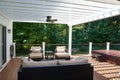 Sunny Outdoor Deck with Pergola and Hot Tub, Suburban Retreat View Royalty Free Stock Photo