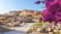 Sunny panoramic view of the Library of Hadrian, Athens, Greece Royalty Free Stock Photo