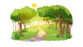 Sunny park path with lush trees, bright and cheerful landscape, vector design Generative AI Royalty Free Stock Photo