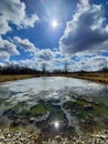 Sunny pond clouds nature landscape Royalty Free Stock Photo