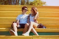 Sunny portrait young couple in love summer, stylish teenagers Royalty Free Stock Photo