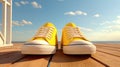 Sunny rays on the legs: yellow sneakers for a bright day