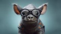 Sunny Rhinoceros: A Photo of a Baby Rhinoceros with Sunglasses