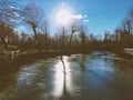 Sunny River landscape in winter Royalty Free Stock Photo