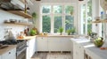 Sunny Rustic Kitchen with Garden View and Open Shelving