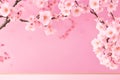 Sunny Sakura Display Horizontal Banner with Pink Japanese Quince Flowers on a Bright Backdrop Generative AI Royalty Free Stock Photo