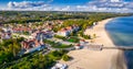 The sunny scenery of Sopot city and Molo - pier on the Baltic Sea. Poland