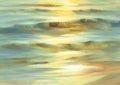 Sunny sea with evening sun reflections watercolor background Royalty Free Stock Photo