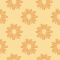 Sunny seamless pattern with flowers in orange and yellow colors. Simple naive backdrop