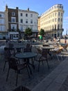 Empty cafe square in Margate on a sunny Sunday morning