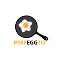 sunny side up cooked egg inside frying pan vector logo design illustration