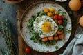 Sunny-Side Up Egg with Cherry Tomatoes and Microgreens Royalty Free Stock Photo