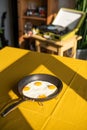 Sunny side up eggs, fried eggs in a pan Royalty Free Stock Photo