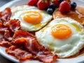 Sunny Side Up Eggs with Crispy Bacon and Berries Royalty Free Stock Photo