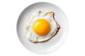 Sunny-side up fried egg with crisp edges on white plate from above on white transparent background, breakfast simplicity Royalty Free Stock Photo