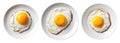 Sunny-side up fried egg with crisp edges on white plate from above on white transparent background, breakfast simplicity Royalty Free Stock Photo