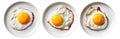 Sunny-side up fried egg with crisp edges on white plate from above on white transparent background, breakfast simplicity Royalty Free Stock Photo