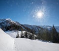 Sunny ski run, tourist winter sport resort resort Zwolferkopf pertisau, austria