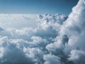 Sunny sky with white clouds on plane. Cloudscape as seen on aircraft.