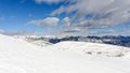 Sunny and snowy winter day in the spanish Pyrenees mountains. Royalty Free Stock Photo
