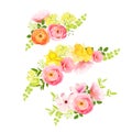 Sunny spring bouquets of rose, ranunculus, narcissus, peony.