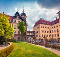 Sunny spring cityscape of Dresden town with residence kings of Saxony Dresden Castle