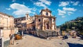 Sunny spring cityscape of Ragusa town with Church Holy Souls in Purgatory. Captivating morning scene of Sicily, Italy, Europe. Royalty Free Stock Photo